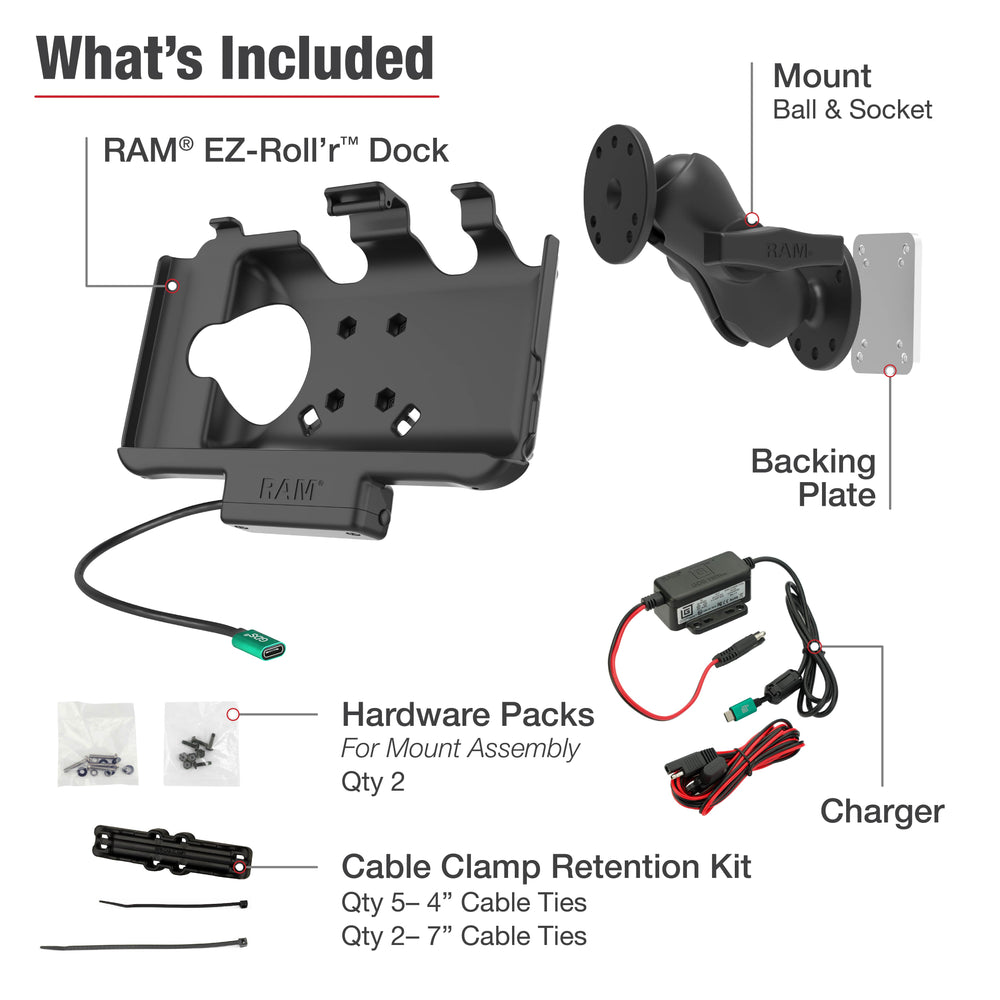 RAM® EZ-Roll'r™ USB-C Powered Mount for Samsung Tab Active5 & 3 (RAM-101-225B2-SAM60CP-V7CU)