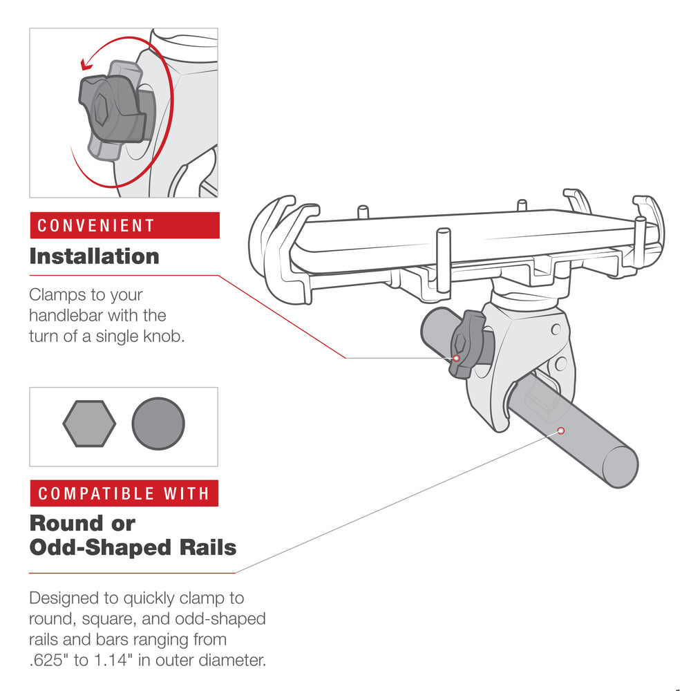 RAM® Quick-Grip™ XL Phone Mount with Low-Profile Tough-Claw™ (RAM-HOL-PD4-400-1U)